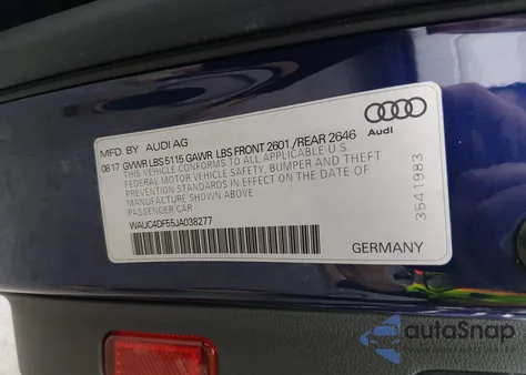 2018 Audi S5 3.0T Premium Plus z USA, uszkodzony, nr VIN WAUC4DF55JA038277